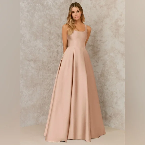 Azazie Dresses Satin Rose Gold Ballroom Dress Size Petite